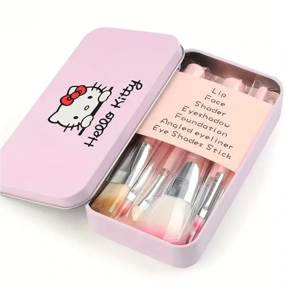 Hello Kitty 7pcs Makeup Brush Set Case Eye Blending Blush & Highlighter Brushes